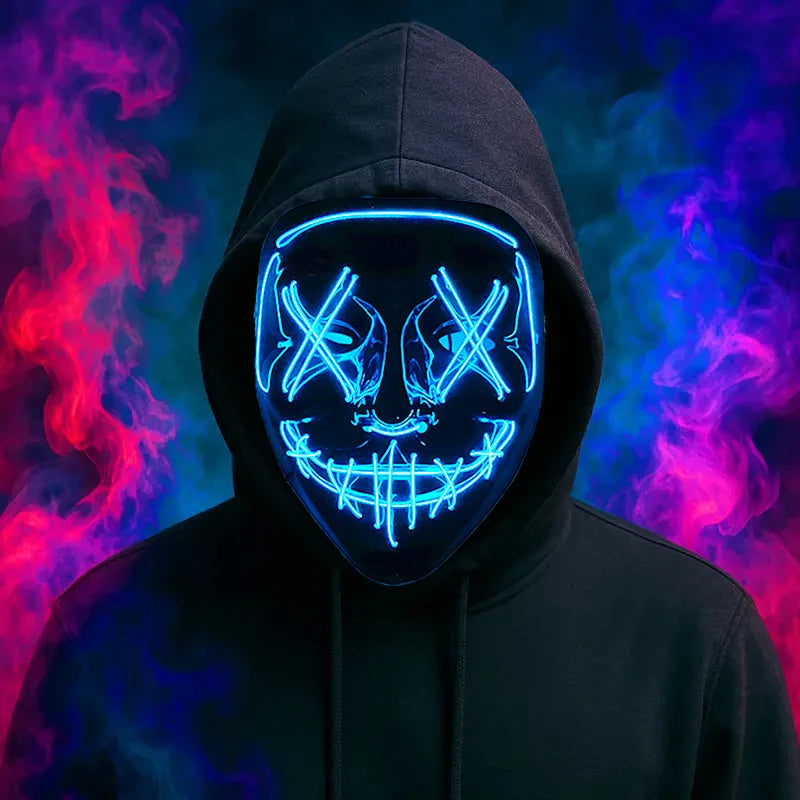 Wireless LED Purge Mask – Red Light Up Scary Halloween Costume Decoration